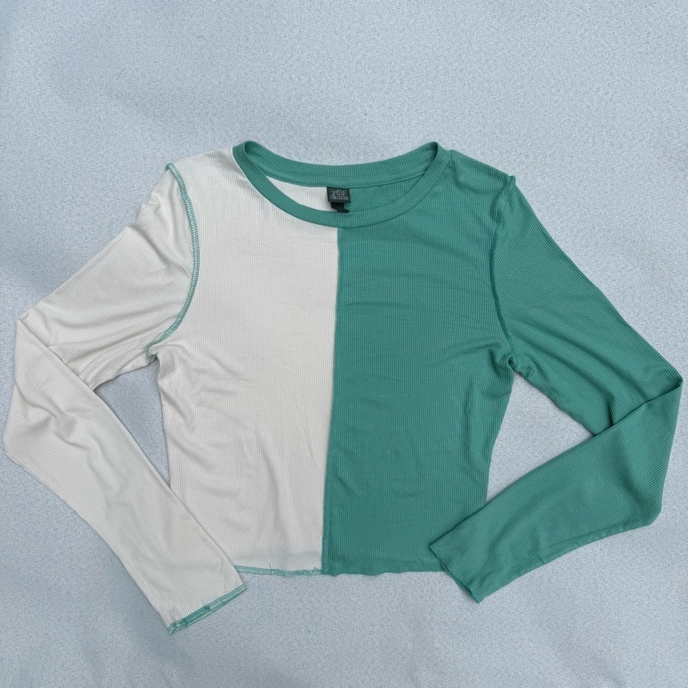 NWOT Women's Wild Fable Target Green Spliced Ribbed Long Sleeve Shirt M